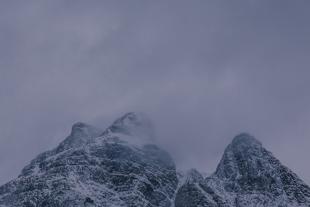 Rocky mountains in fog Jasper Alberta