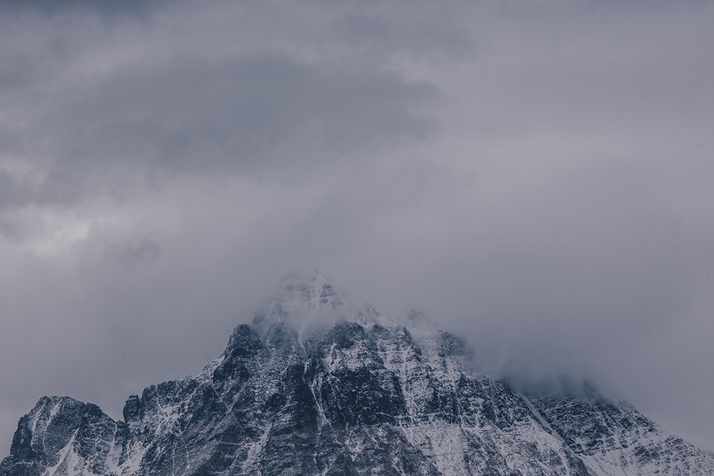 Rocky mountains in fog Jasper Alberta